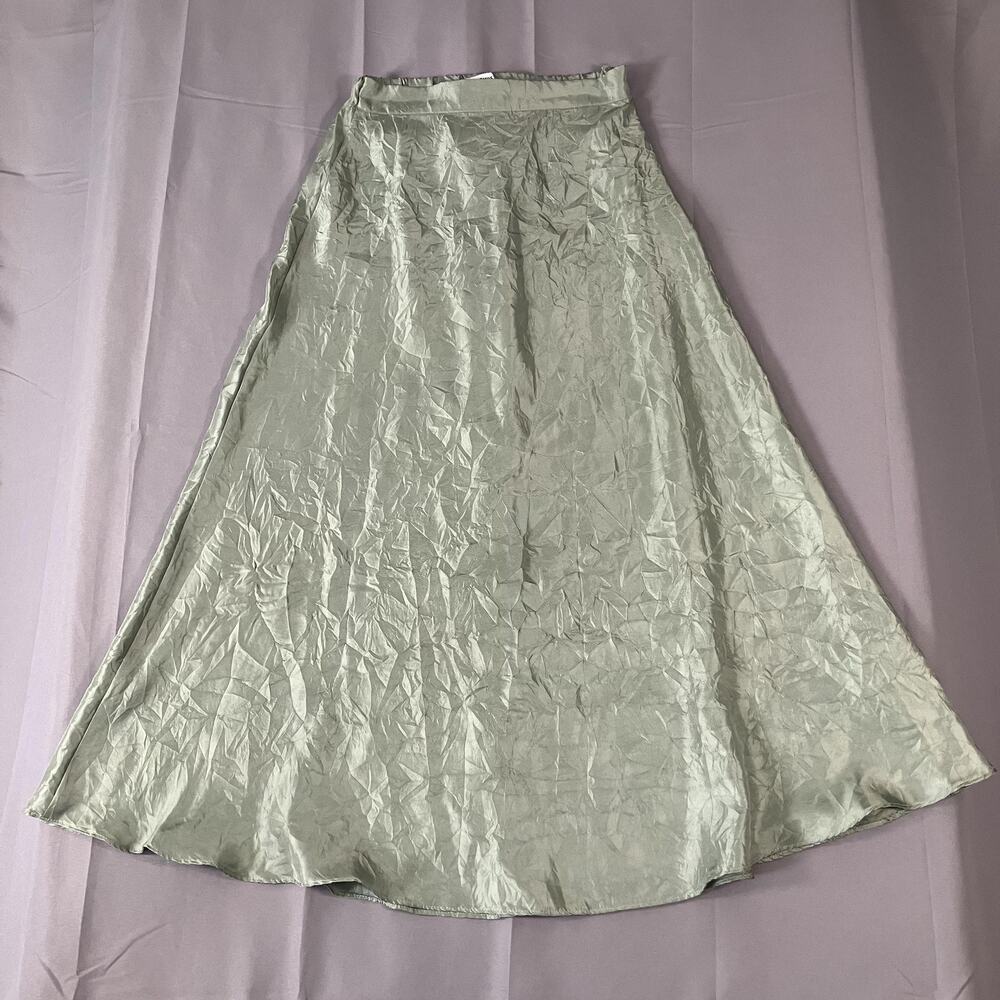 Twist Skirt Womens USA 6 UK 8‎ EUR 36 Green A Line Maxi 100% Polyester Satin